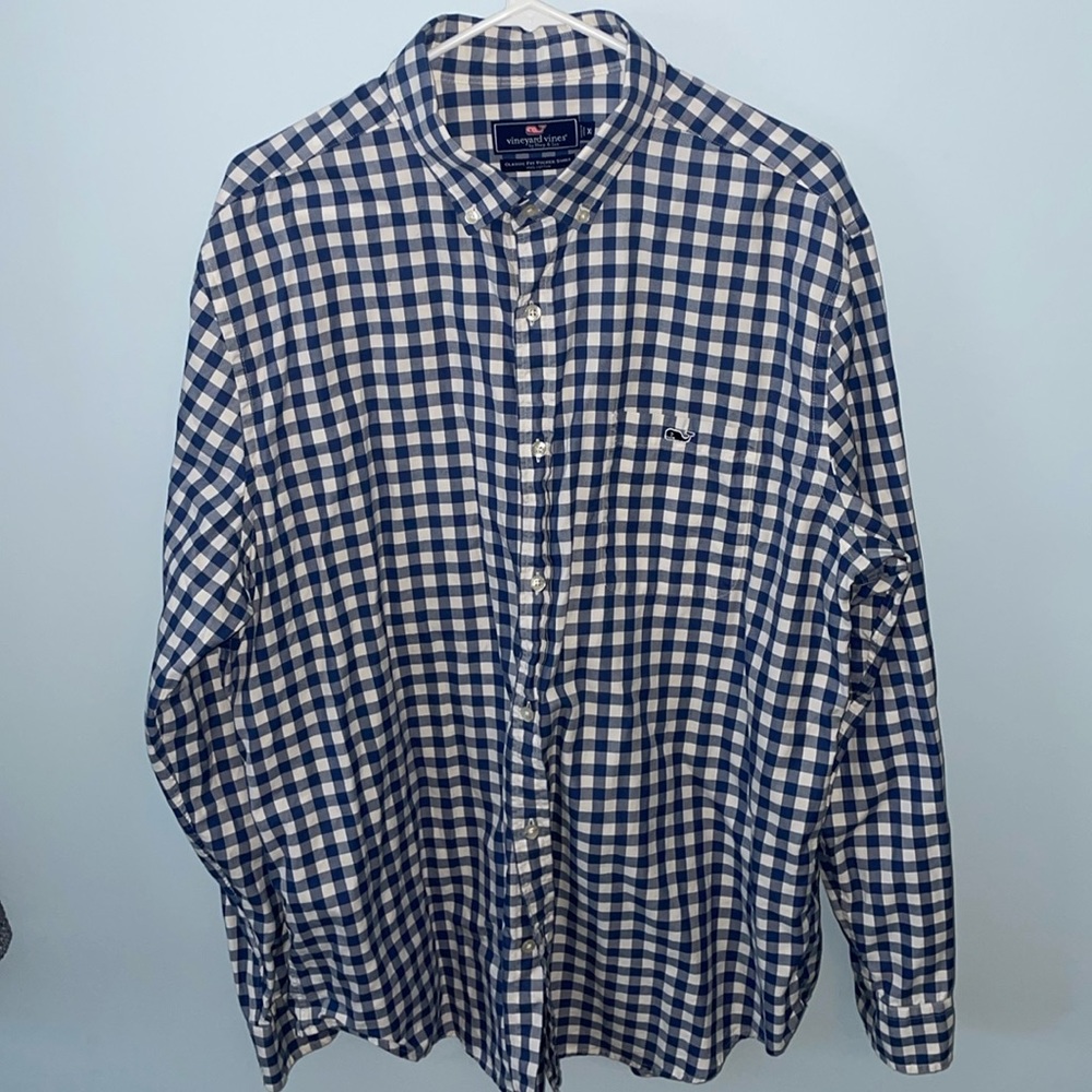 Vineyard Vines Classic Fit Tucker Shirt XL Blue white Plaid Button Up